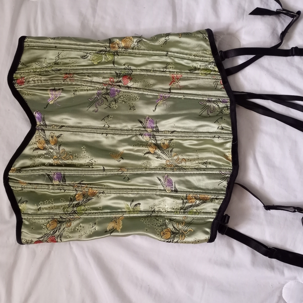 Early 2000s Green embroidered corset